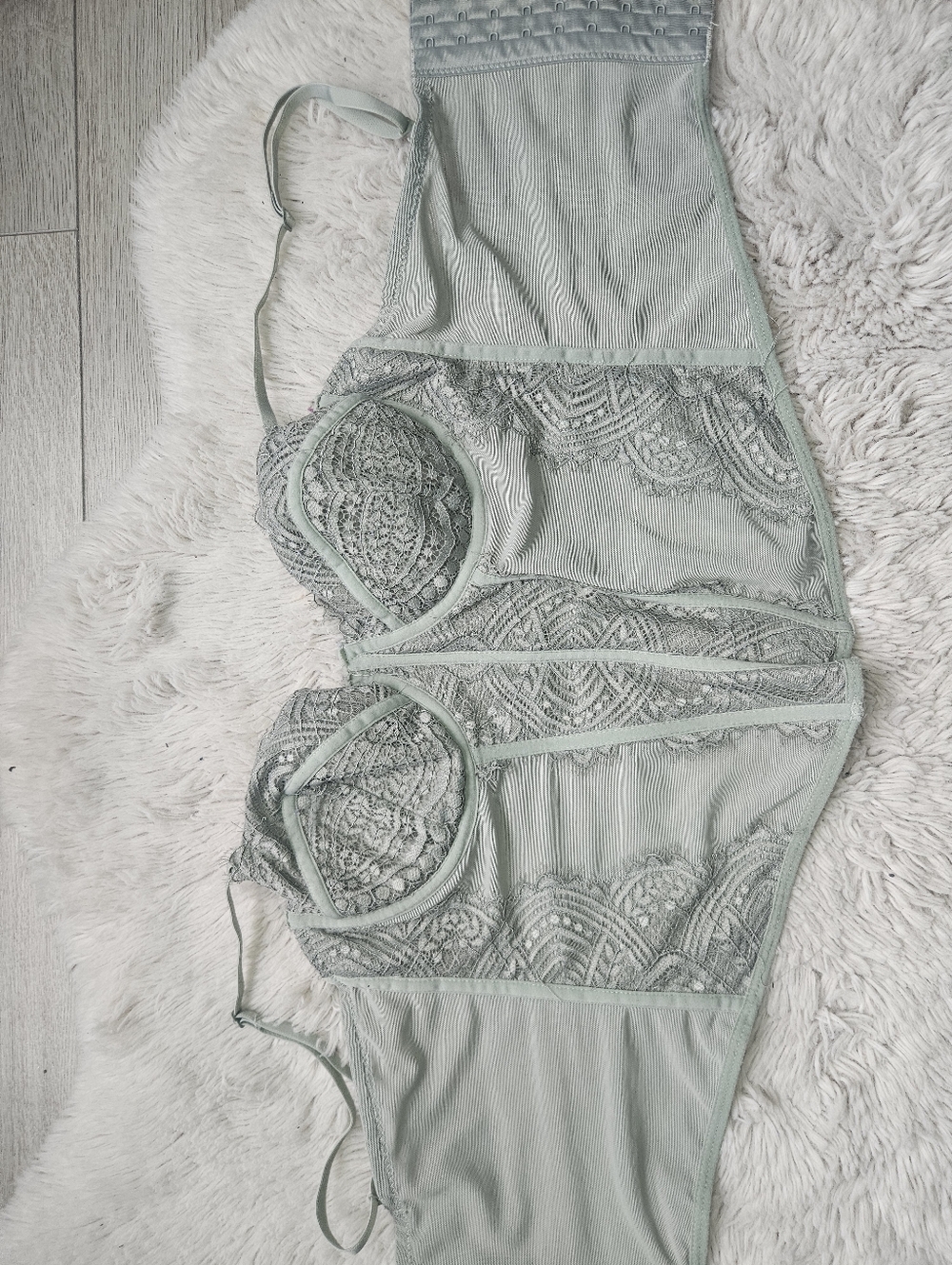 Sage Green Lace & Mesh Corset Bustier Top Size S🔥